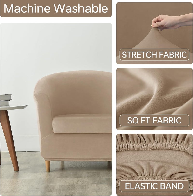 Deisy Dee 2 Piece Velvet Club Chair Slipcover Stretch Barrel Chair Covers Accent Chair Cover Removable Couch Furniture Protector Arm Chair Cover for Living Room (Khaki) - Image 5